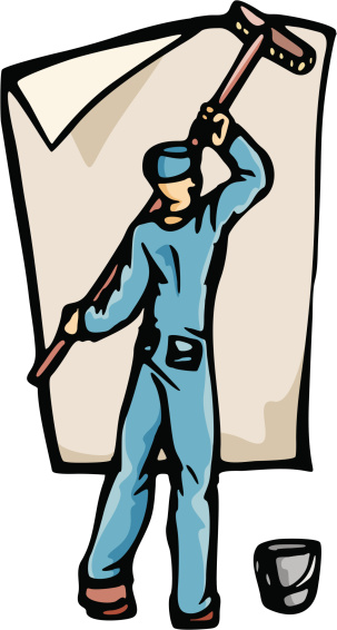 Man pasting a poster on a wall